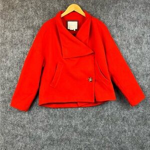 Anthropologie Sascha Asymmetrical Jacket Size Small Bold Red Pea Coat